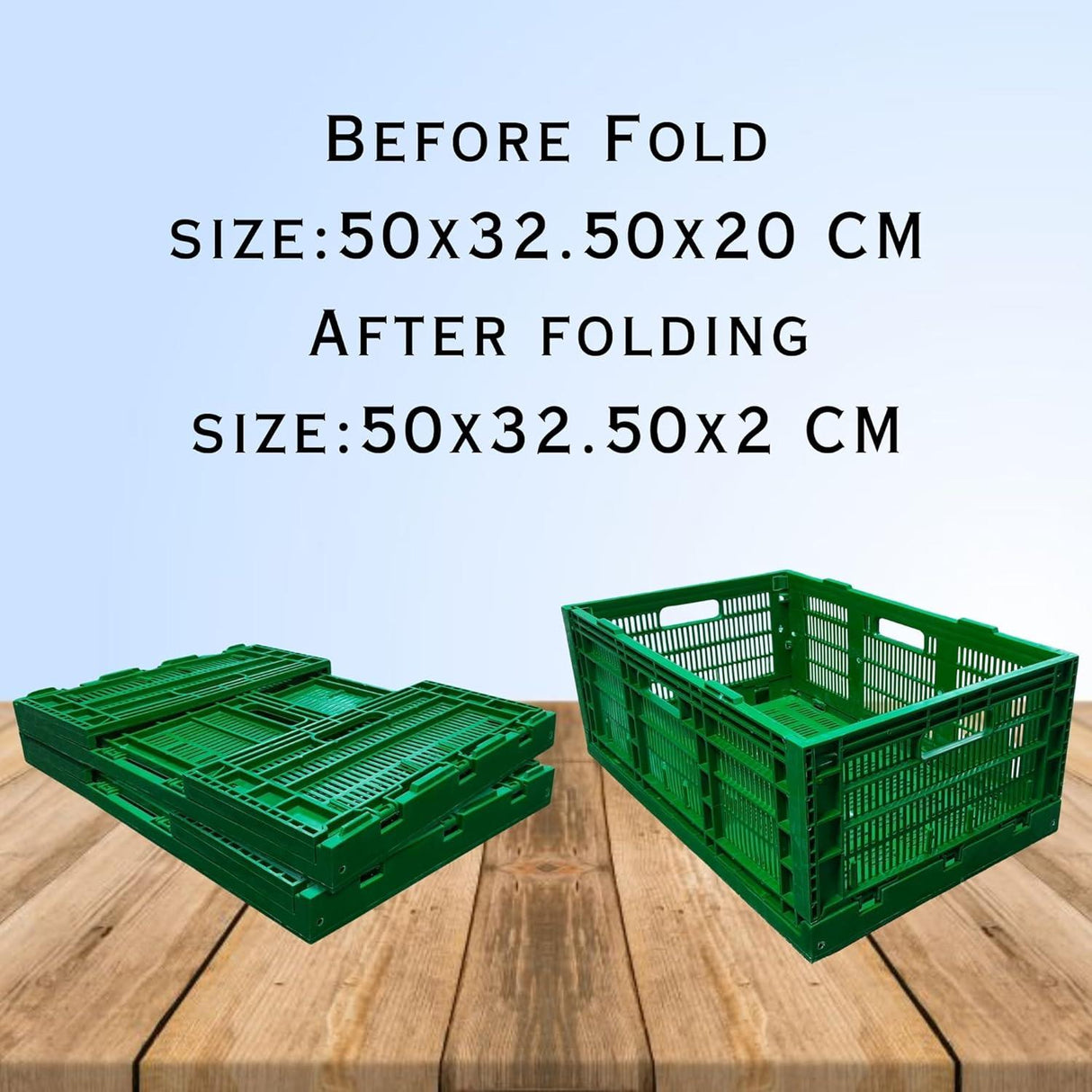 Pack of 3 SINGHAL Stackable Plastic Storage Crates - Foldable Multipurpose Baskets, 500x325x200 mm, Green - Singhal Mart