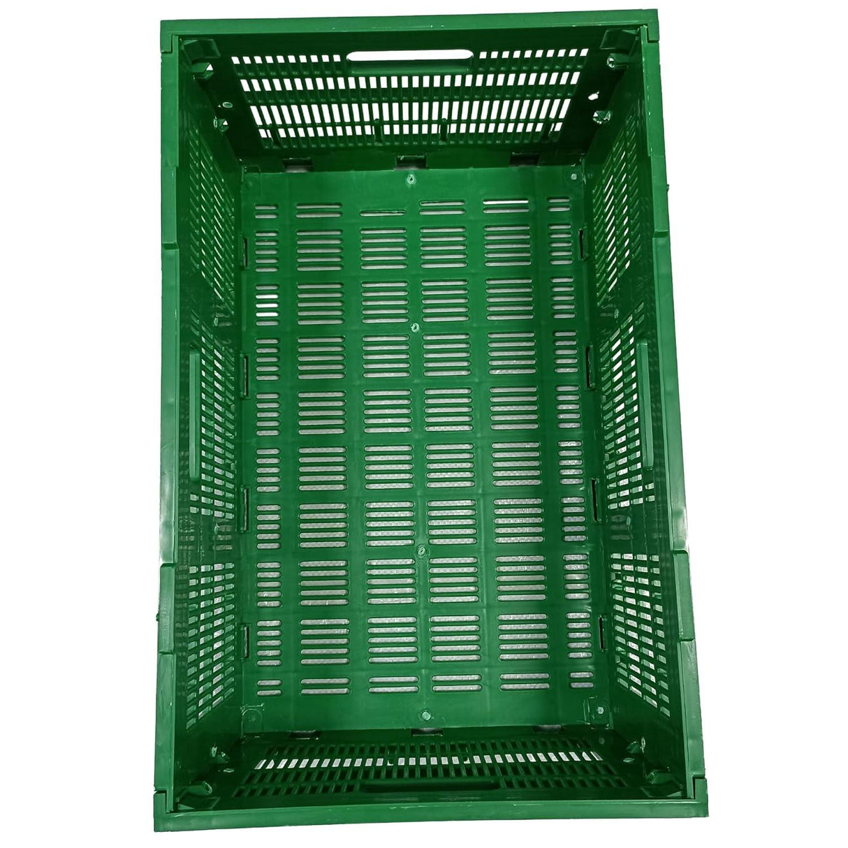 Pack of 3 SINGHAL Stackable Plastic Storage Crates - Foldable Multipurpose Baskets, 500x325x200 mm, Green - Singhal Mart