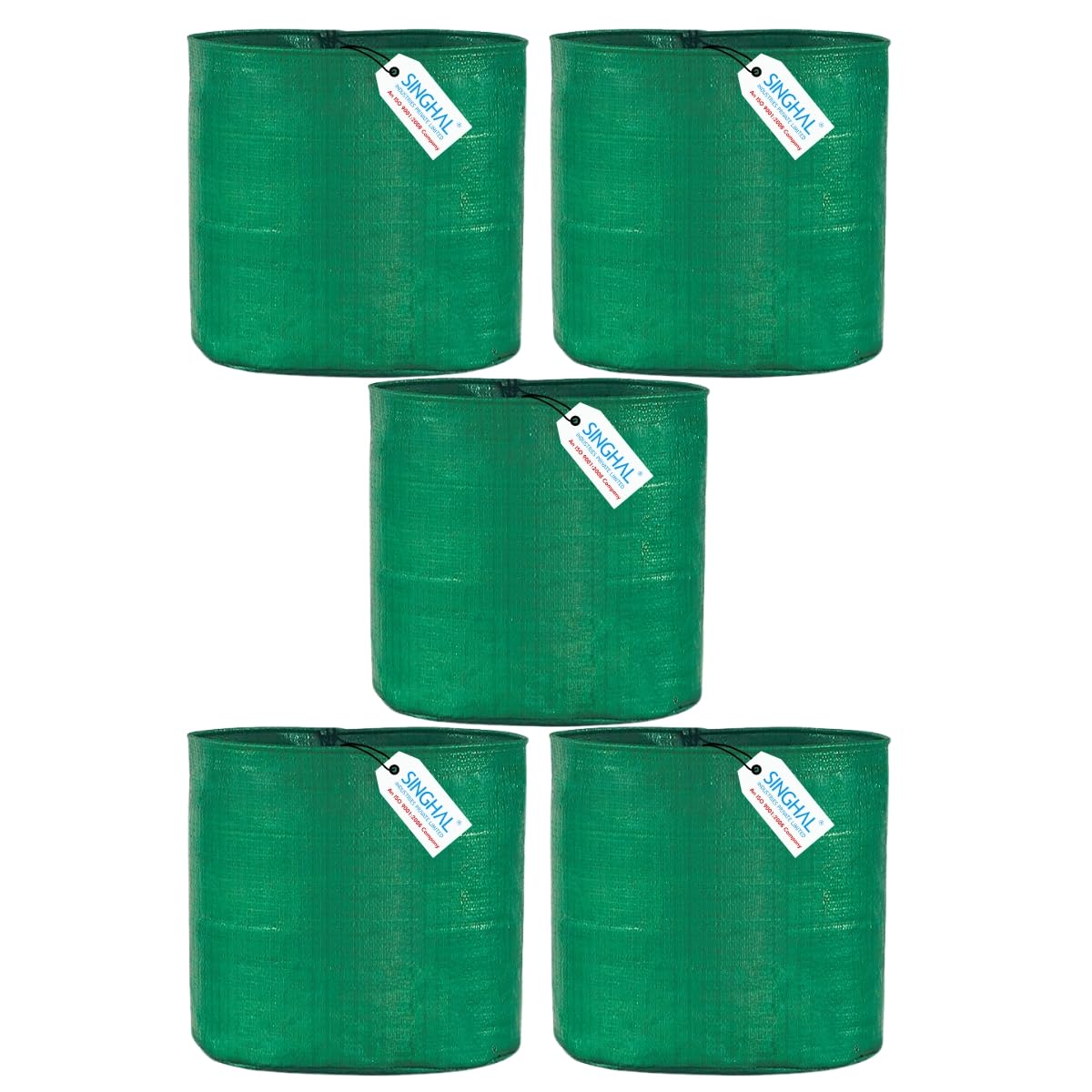 Pack of 5 15x18 Inch HDPE UV-Protected Round Grow Bags – Green Color for Terrace and Vegetable Gardening - Singhal Mart