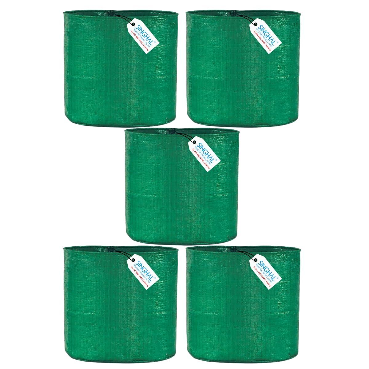 Pack of 5 Green 9x12" HDPE UV-Resistant Round Plant Grow Bags by Singhal – Ideal for Terrace & Vegetable Gardening - Singhal Mart