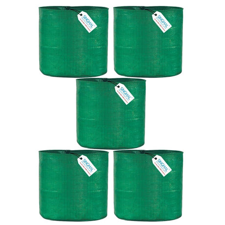 Pack of 5 Green 9x12" HDPE UV-Resistant Round Plant Grow Bags by Singhal – Ideal for Terrace & Vegetable Gardening - Singhal Mart