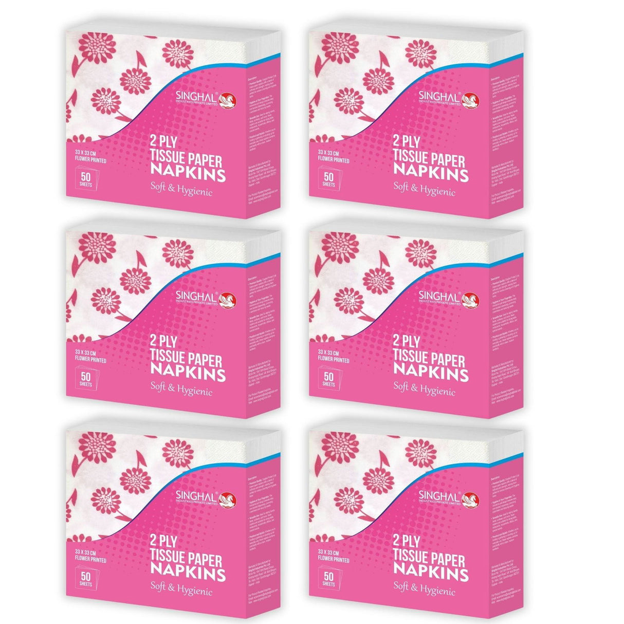Paper Napkins 33x33 Pack of 6 (50 Pulls Per Pack, 300 Sheets) - Singhal Mart
