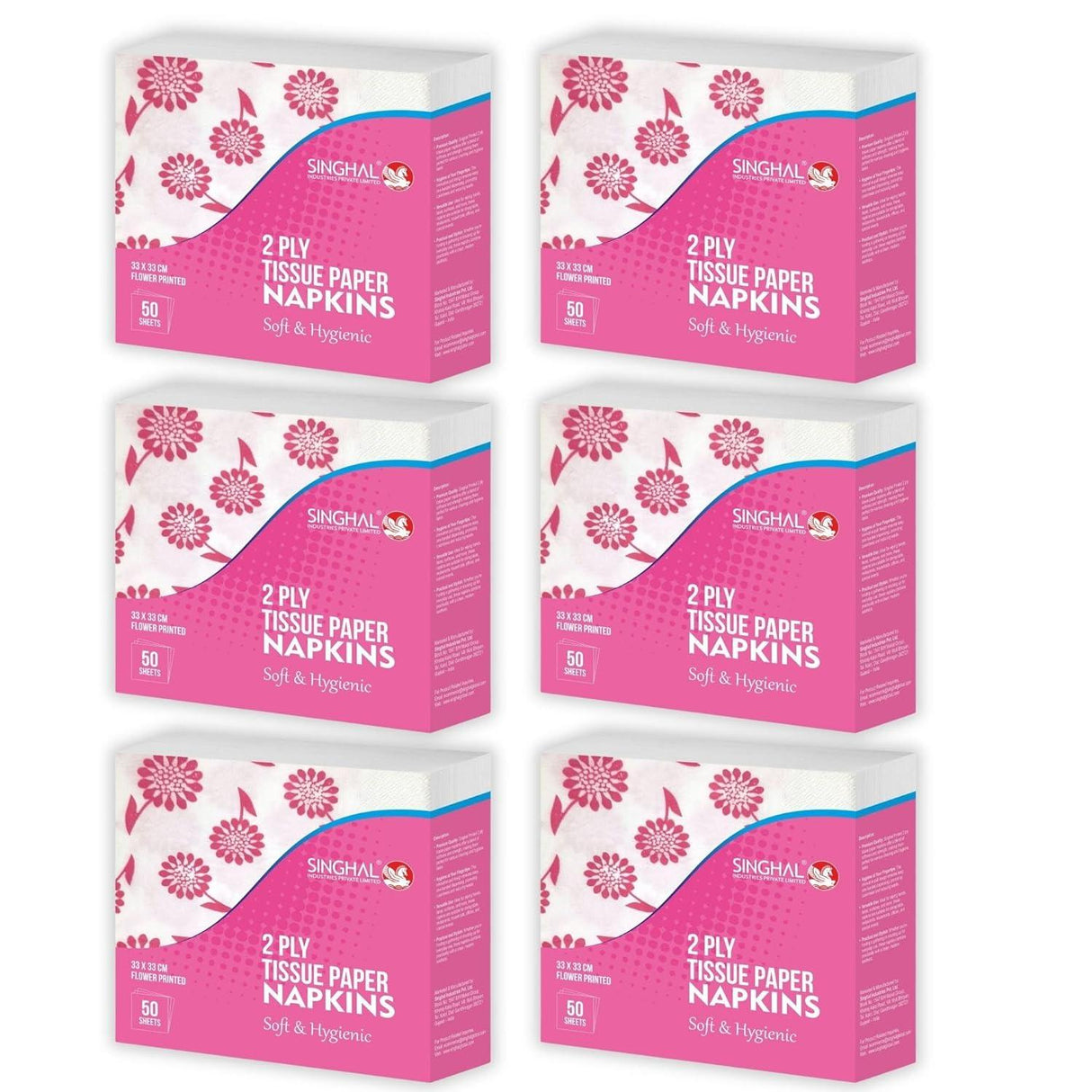 Paper Napkins 33x33 Pack of 6 (50 Pulls Per Pack, 300 Sheets) - Singhal Mart