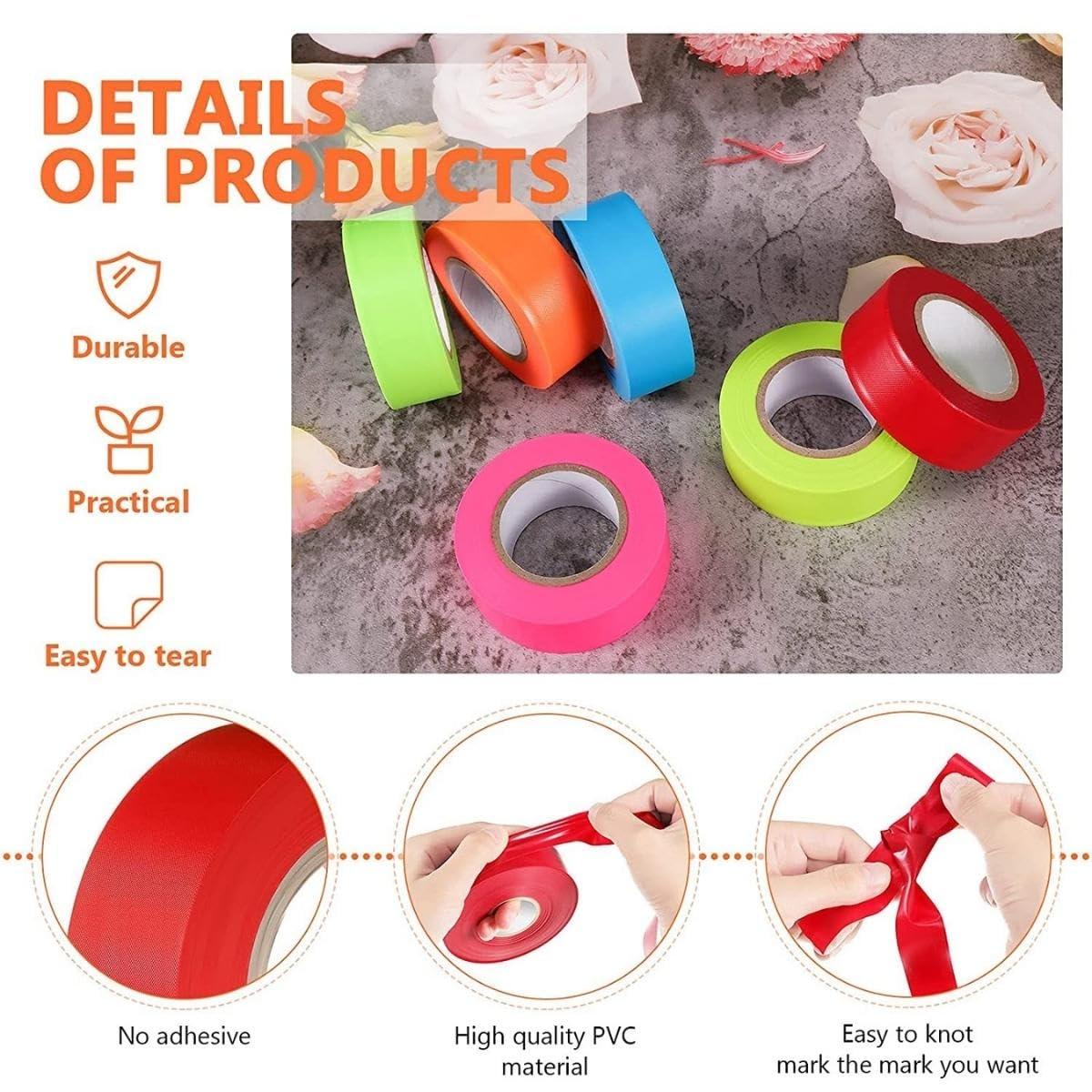 Pink Flagging Tape, 1 Inch Wide, 300 Feet Long | Highly Visible for Marking and Flagging | Combo Pack of 6 Rolls - Singhal Mart