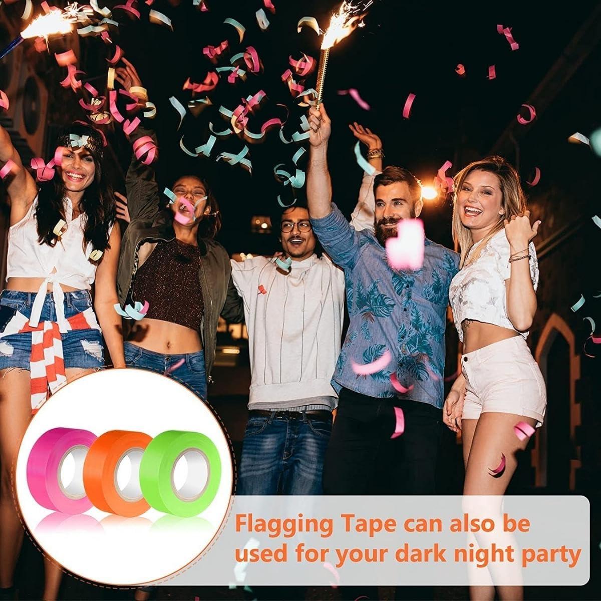 Pink Flagging Tape, 1 Inch Wide, 300 Feet Long | Highly Visible for Marking and Flagging | Combo Pack of 6 Rolls - Singhal Mart