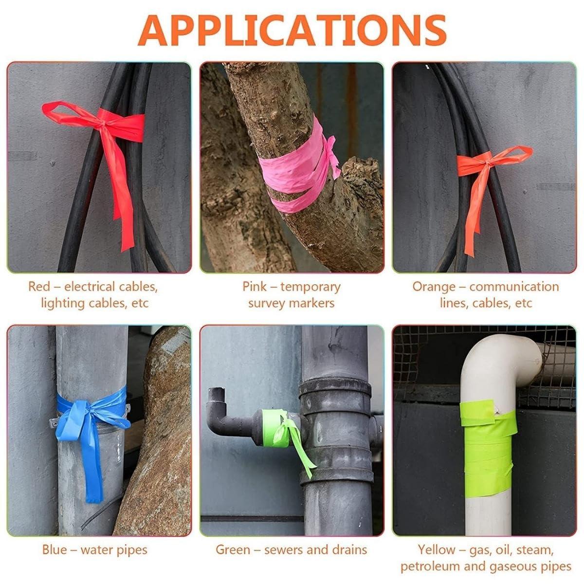 Pink Flagging Tape, 1 Inch Wide, 300 Feet Long | Highly Visible for Marking and Flagging | Combo Pack of 6 Rolls - Singhal Mart