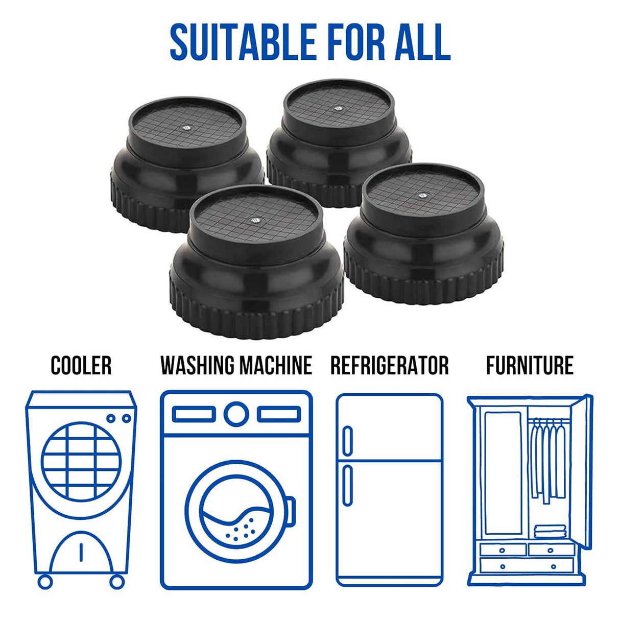 Plastic Round Base Stand for Bed, Refrigerator, Washing Machine – Set of 12 - Singhal Mart