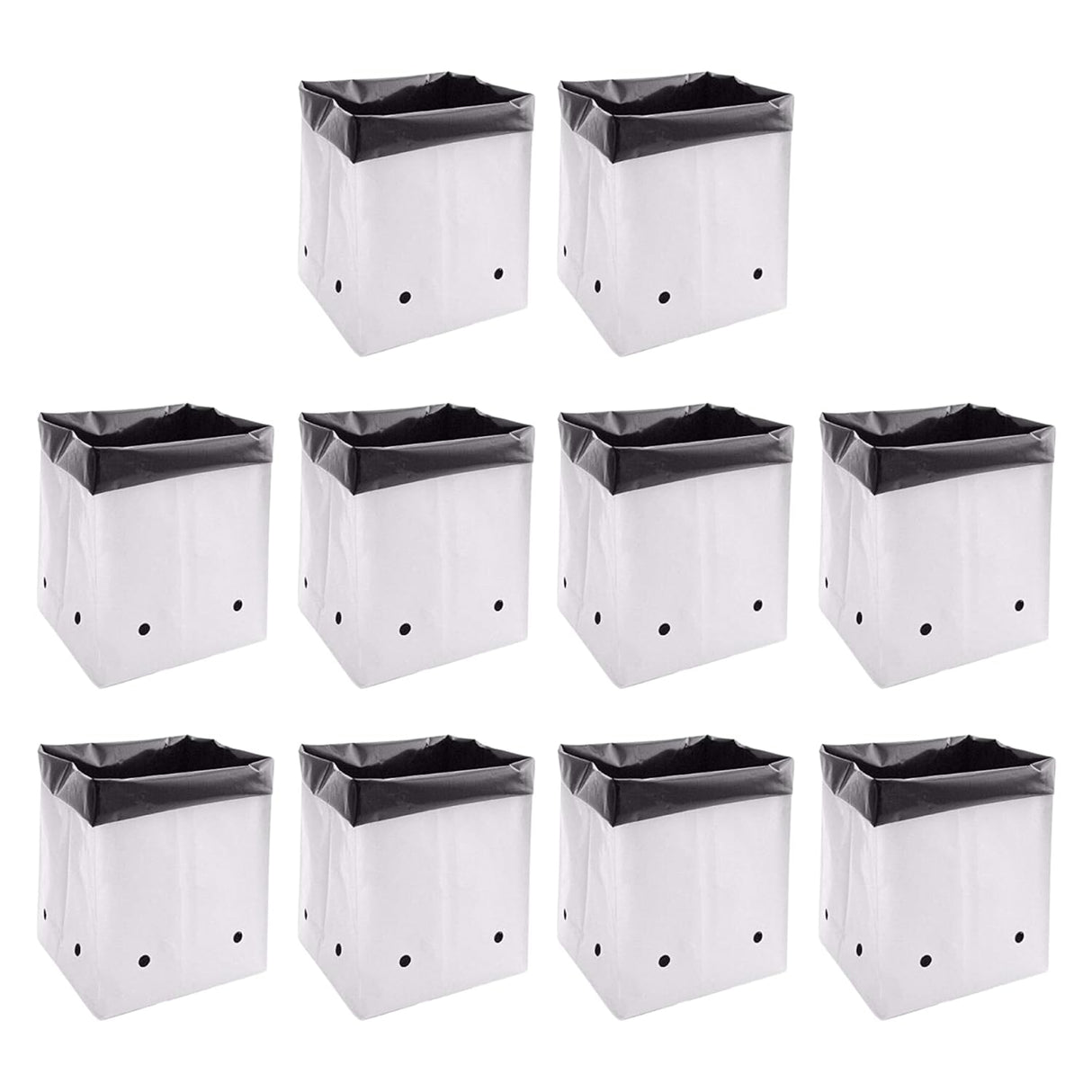 Poly Grow Bags - 10 pcs, 24x24x40 cm, White Outside, Black Inside. Perfect for growing vegetables and flowering plants. Durable and effective - Singhal Mart