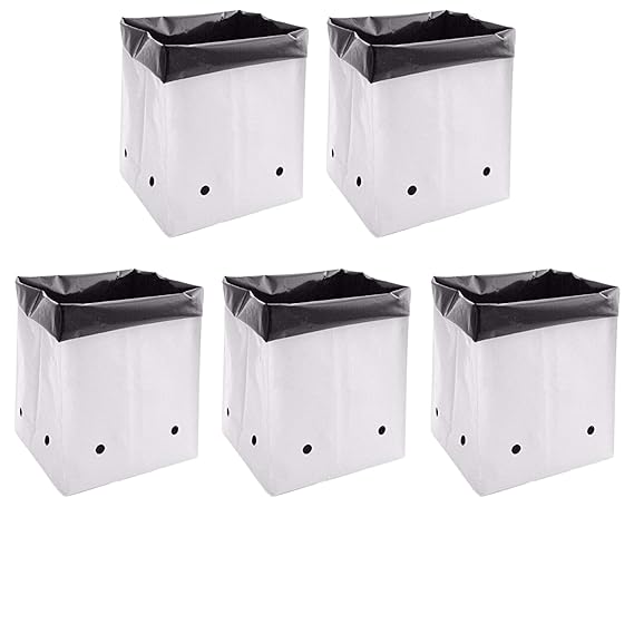 Poly Grow Bags - 5 pcs, 24x24x40 cm, White Outside, Black Inside, Great for Vegetables and Flowers. Perfect for all your gardening needs - Singhal Mart