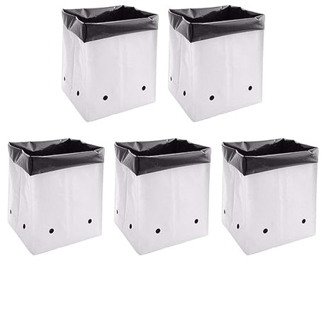 Poly Grow Bags - 5 pcs, 24x24x40 cm, White Outside, Black Inside, Great for Vegetables and Flowers. Perfect for all your gardening needs - Singhal Mart