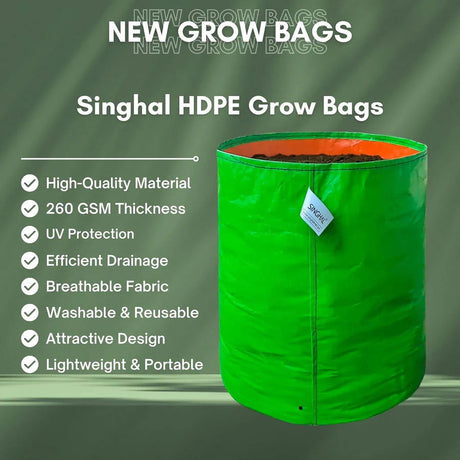Premium 260 GSM Green HDPE UV-Protected Round Grow Bags for Durable Terrace and Vegetable Gardening - Reliable for All Plants! - Singhal Mart
