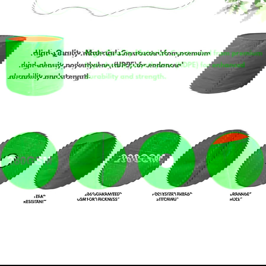 Premium 260 GSM Green HDPE UV-Protected Round Grow Bags for Durable Terrace and Vegetable Gardening - Reliable for All Plants! - Singhal Mart