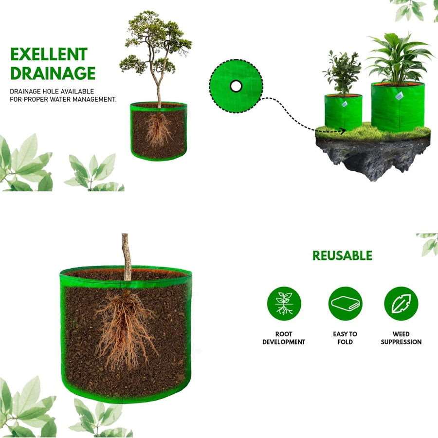 Premium 260 GSM Green HDPE UV-Protected Round Grow Bags for Durable Terrace and Vegetable Gardening - Reliable for All Plants! - Singhal Mart