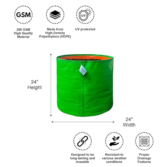 Premium 260 GSM Green HDPE UV-Protected Round Grow Bags for Durable Terrace and Vegetable Gardening - Reliable for All Plants! - Singhal Mart