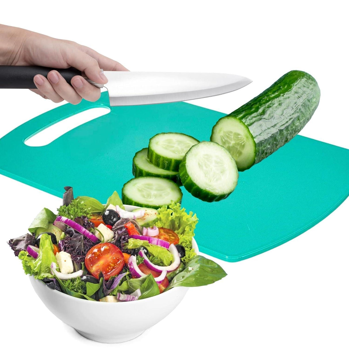 Premium Plastic Cutting Board with Handle – Food-Safe and BPA-Free, Perfect for Kitchen Use with Vegetables and Fruits, Dishwasher Safe, Medium Green - Singhal Mart