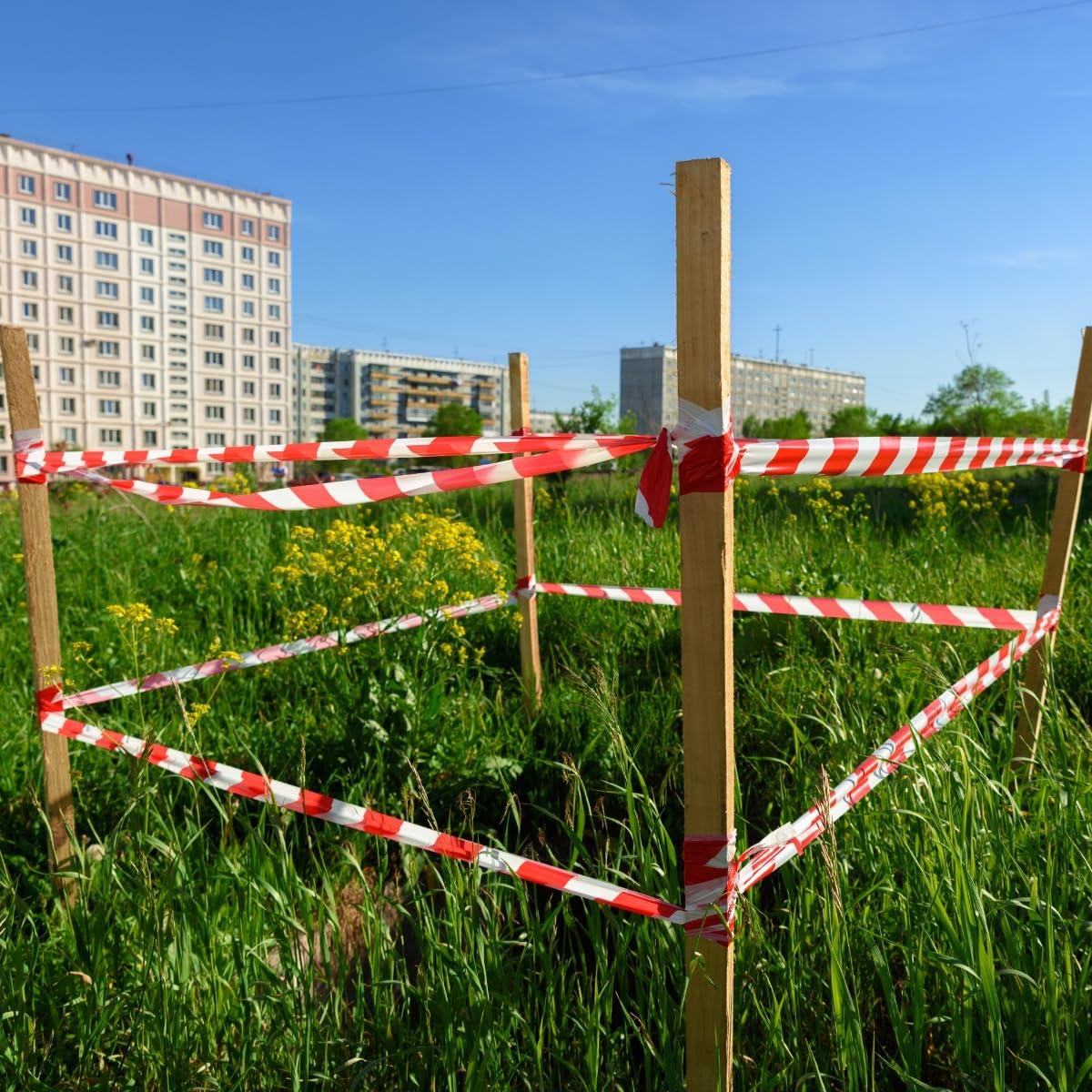 Red and White Safety Warning Tape 3 Inch Width 150 Meter Length pack of 6 - Singhal Mart