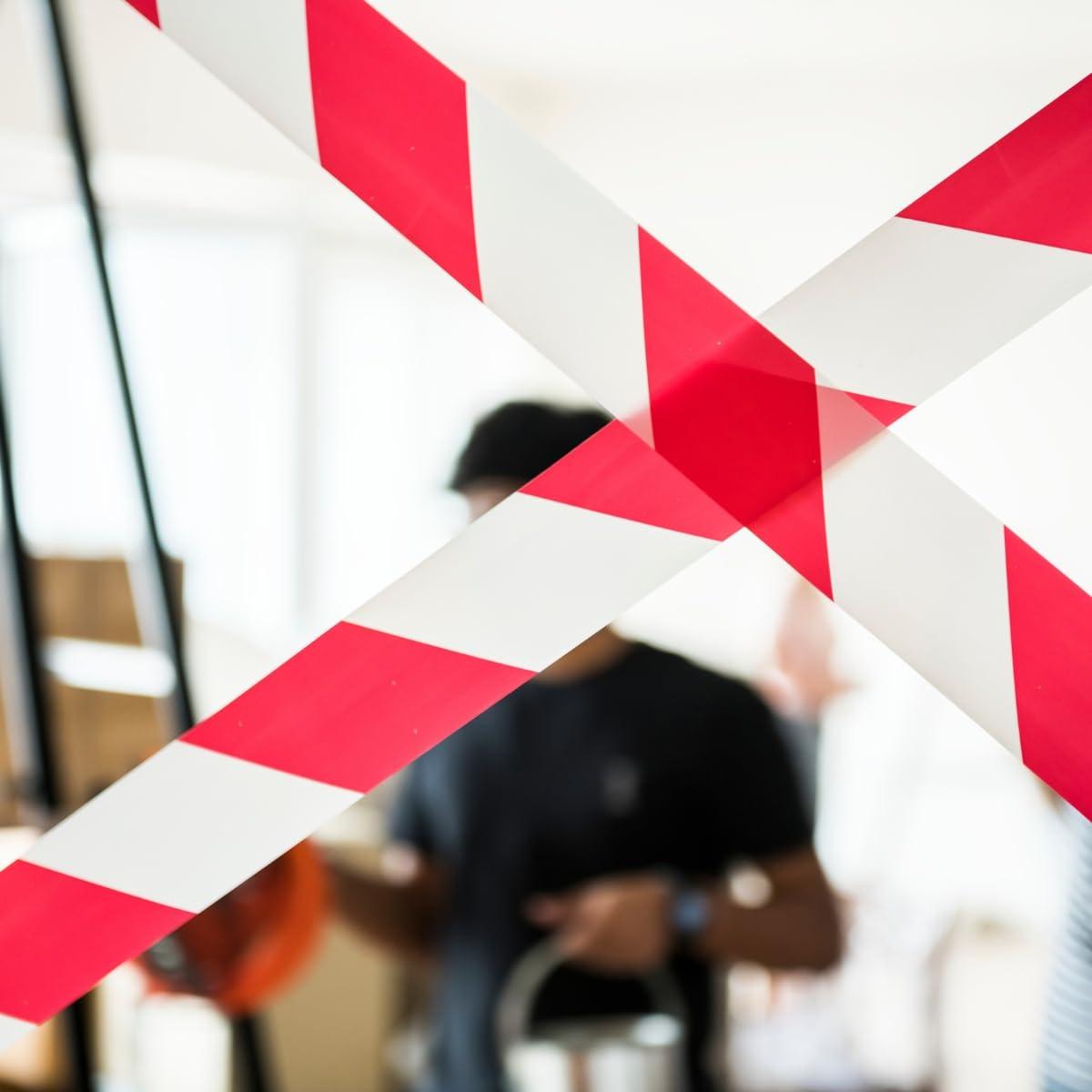 Red and White Safety Warning Tape 3 Inch Width 150 Meter Length pack of 6 - Singhal Mart