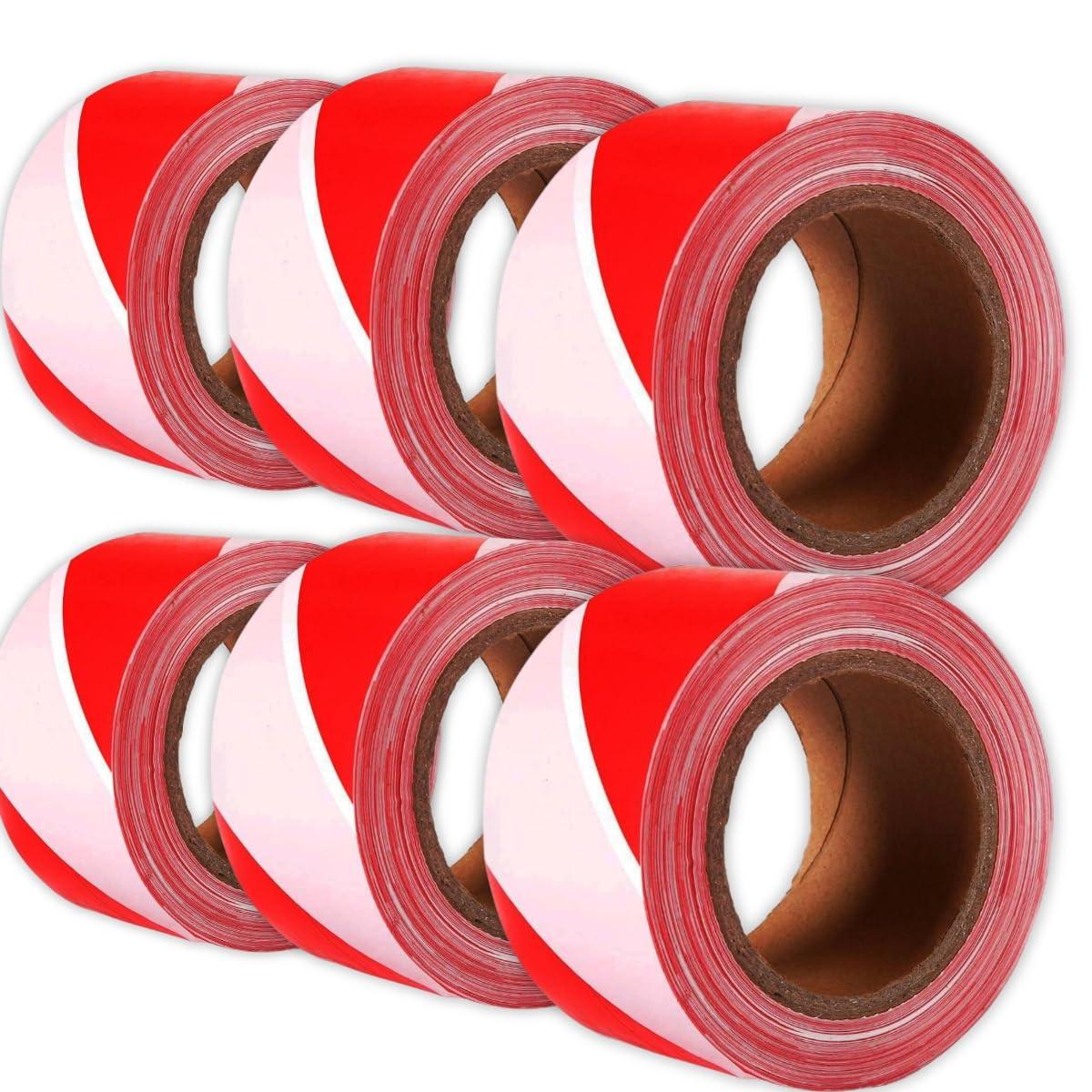 Red and White Safety Warning Tape Roll for Barricading Adhesive 3inch x 150 mtr - Singhal Mart