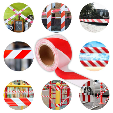 Red and White Safety Warning Tape Roll for Barricading Adhesive 3inch x 150 mtr - Singhal Mart