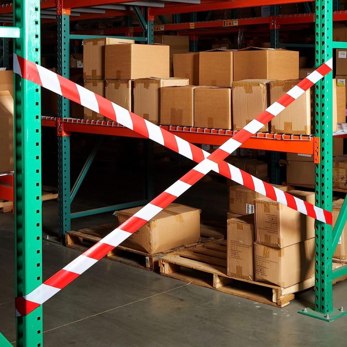 Red and White Safety Warning Tape Roll for Barricading Adhesive 3inch x 150 mtr - Singhal Mart