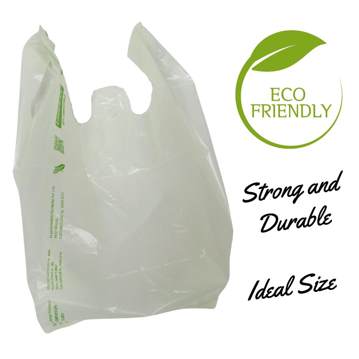 SINGHAL 100% Compostable/Biodegradable Shopping Bag Carry Bags holding weight upto 3 kg PACK OF 100 Bags (16x20 Inch) - Singhal Mart