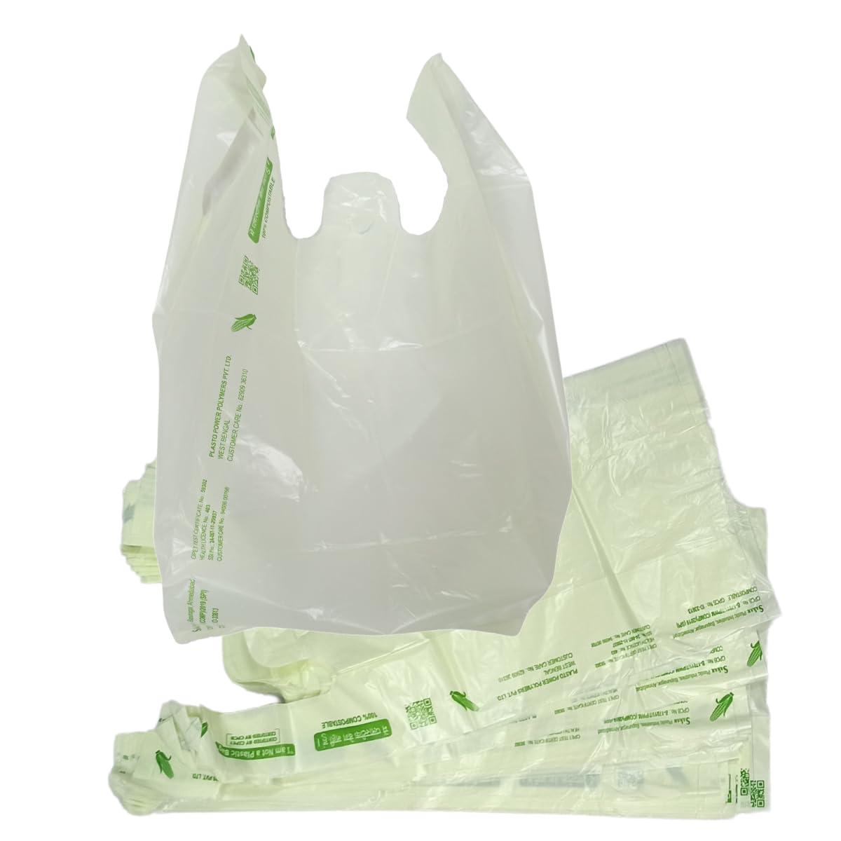 SINGHAL 100% Compostable/Biodegradable Shopping Bag Carry Bags holding weight upto 3 kg PACK OF 100 Bags (16x20 Inch) - Singhal Mart