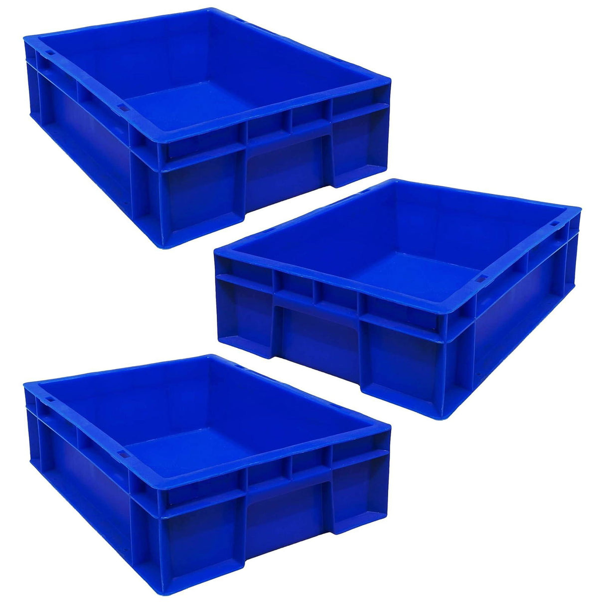 SINGHAL 3-Pack Heavy Duty Blue Plastic Crates (40x30x12 CM) – Versatile Storage Bins for Vegetables, Fruits, Milk, and More - Singhal Mart