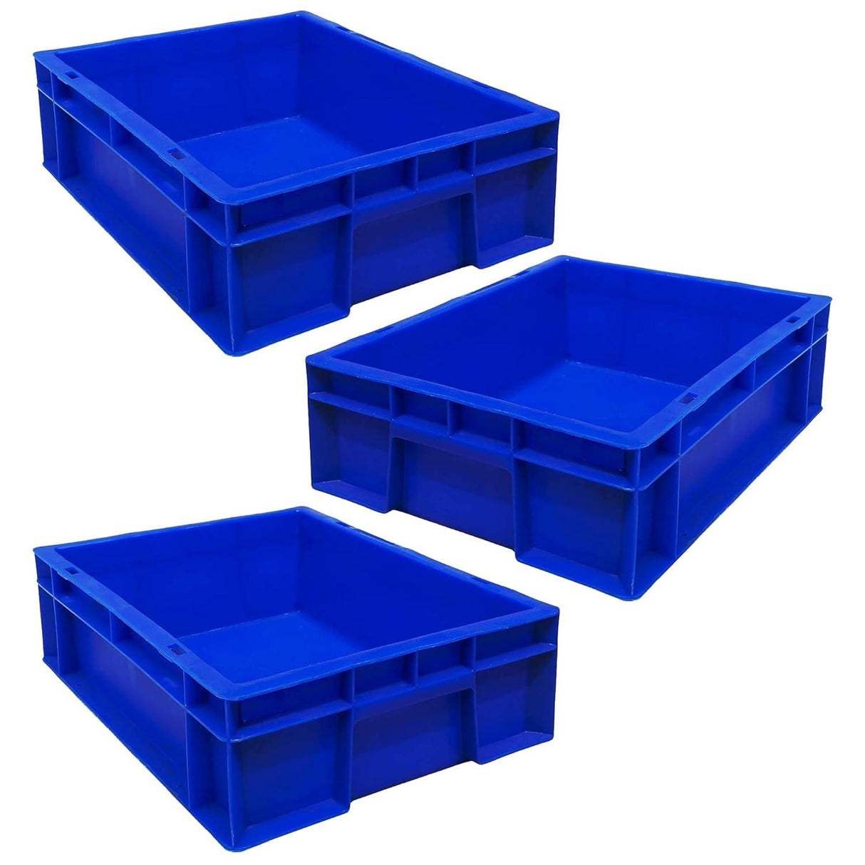 SINGHAL 3-Pack Heavy Duty Blue Plastic Crates (40x30x12 CM) – Versatile Storage Bins for Vegetables, Fruits, Milk, and More - Singhal Mart