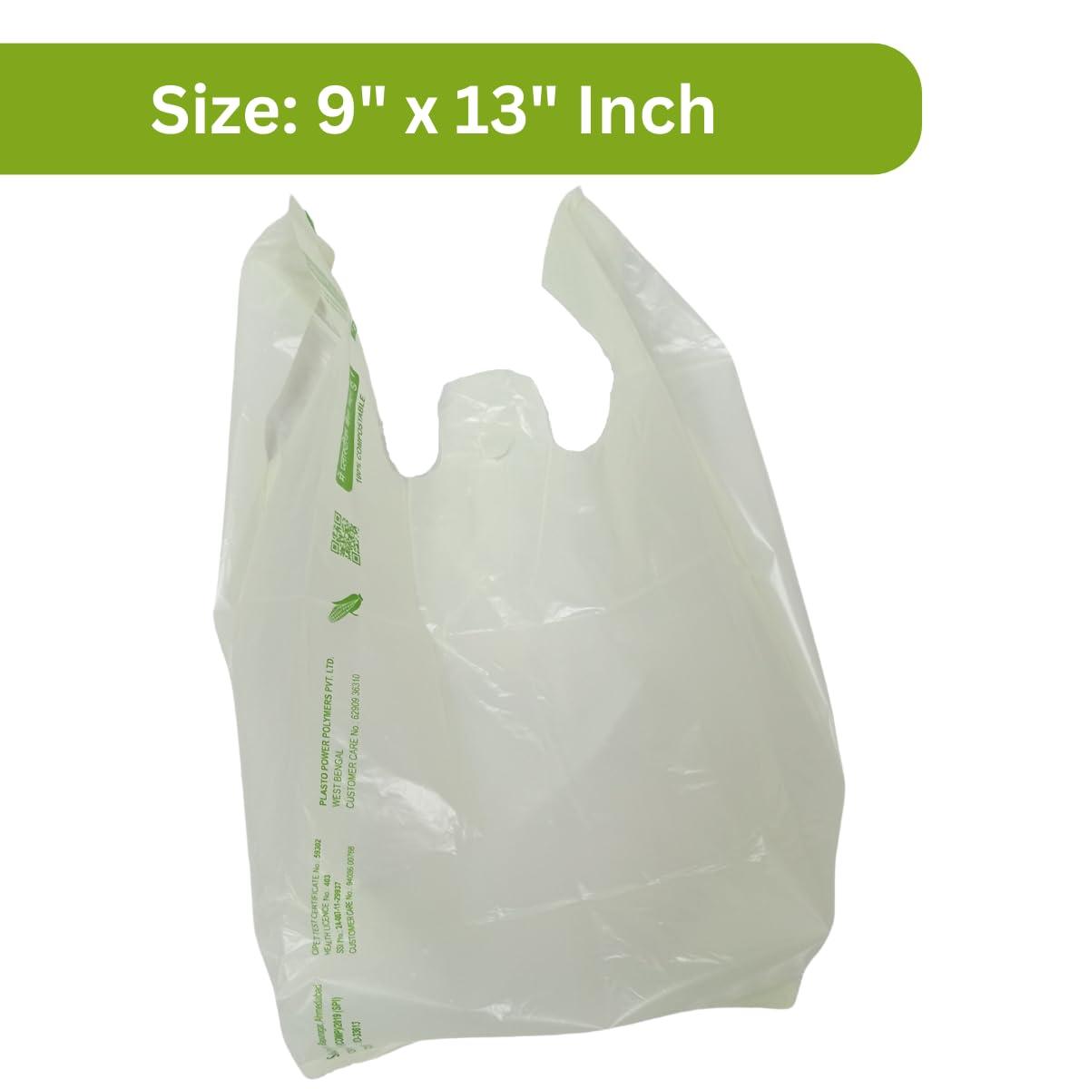 SINGHAL Biodegradable Carry Bags | Certified Compostable Carry Bag | Eco Friendly Shopping Bags for Home, Grocery Store Bag - Pack of 200 Bags 9x13 Inches - Singhal Mart