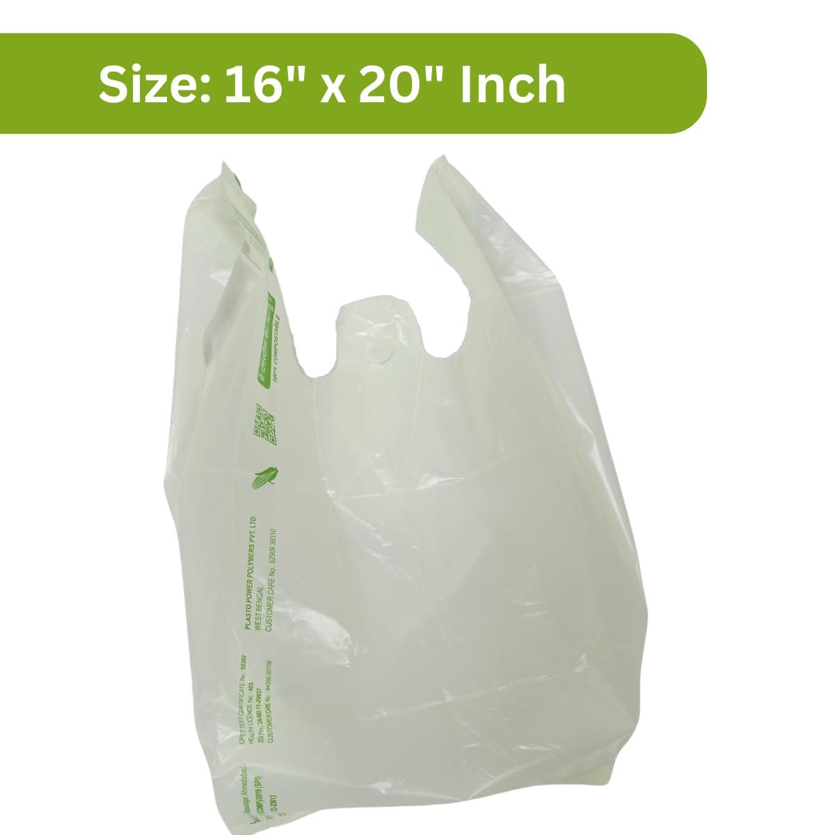 SINGHAL Biodegradable Carry Bags | Certified Compostable Carry Bag | Eco Friendly Shopping Bags for Home, Grocery Store Bag (Combo Pack of 100 x 2) 16x20 Inches - Singhal Mart