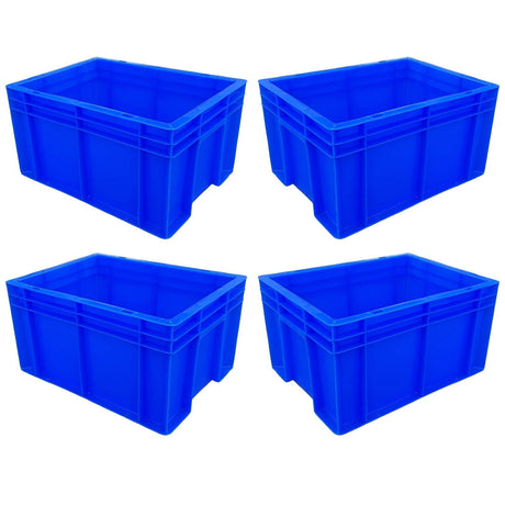 SINGHAL Blue Heavy-Duty Plastic Crates, 40x30x22 CM, Set of 4 – Versatile Storage Baskets for Vegetables, Fruits, Milk, and More - Singhal Mart