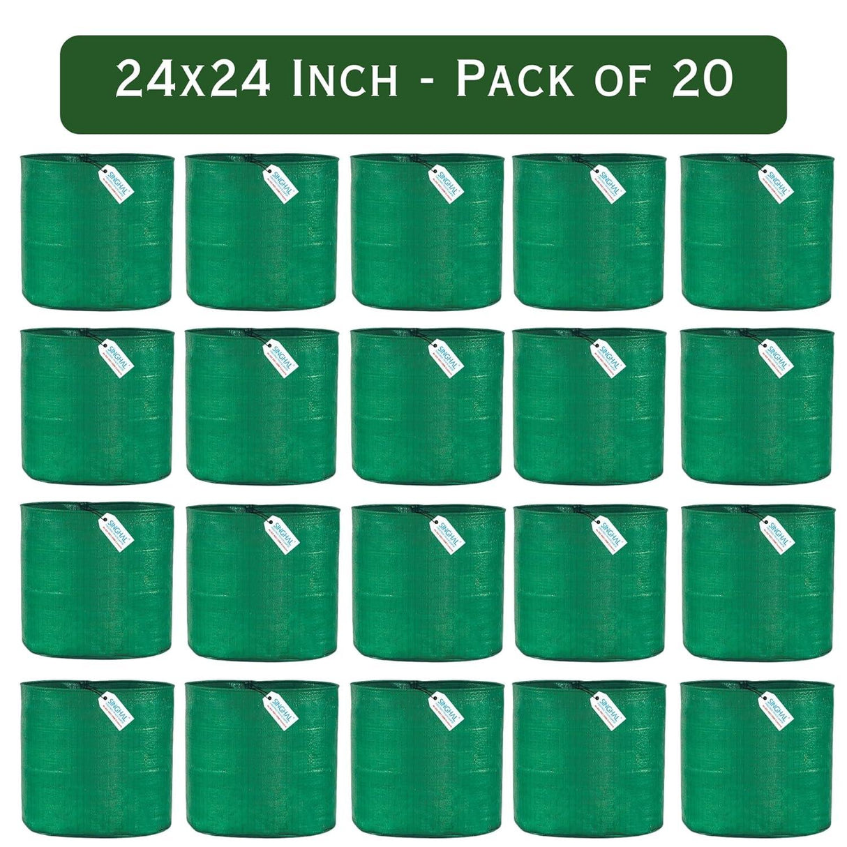 SINGHAL HDPE UV-Protected Round Grow Bags 24x24 Inches, Pack of 20, Green—Ideal for Terrace and Vegetable Gardening - Singhal Mart