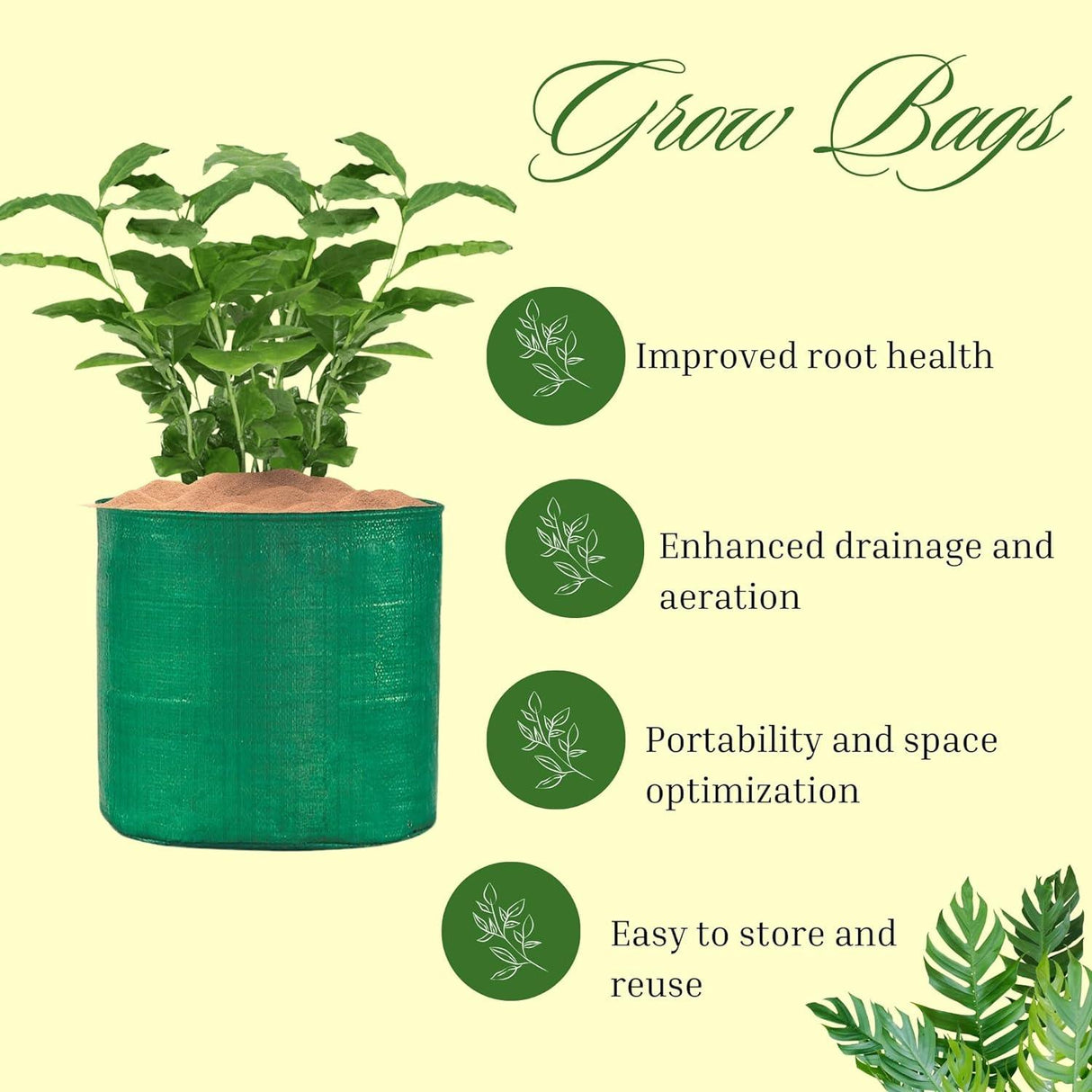 SINGHAL HDPE UV-Protected Round Grow Bags 24x24 Inches, Pack of 20, Green—Ideal for Terrace and Vegetable Gardening - Singhal Mart
