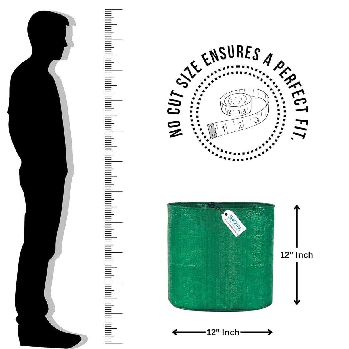 SINGHAL HDPE UV Protected Round Plants Grow Bags 12x12 Inch Pack of 20 Green Colour Suitable for Terrace and Vegetable Gardening - Singhal Mart