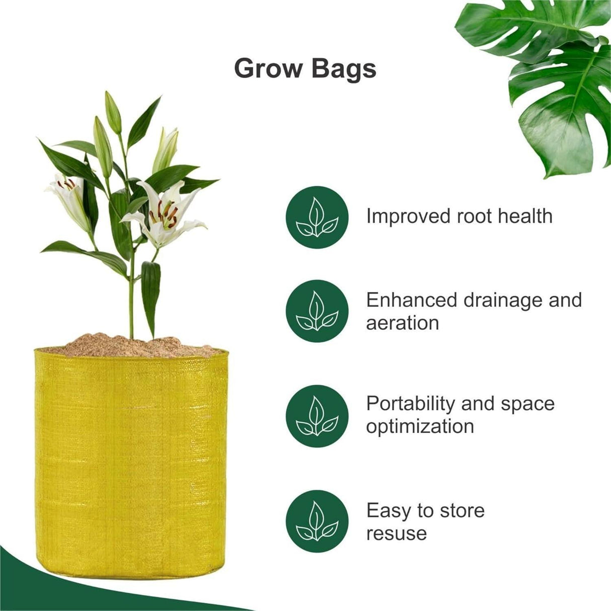 SINGHAL HDPE UV Protected Round Plants Grow Bags 15x12 Inches, Yellow Colour Ideal for Terrace and Vegetable Gardening Pack of 4 - Singhal Mart