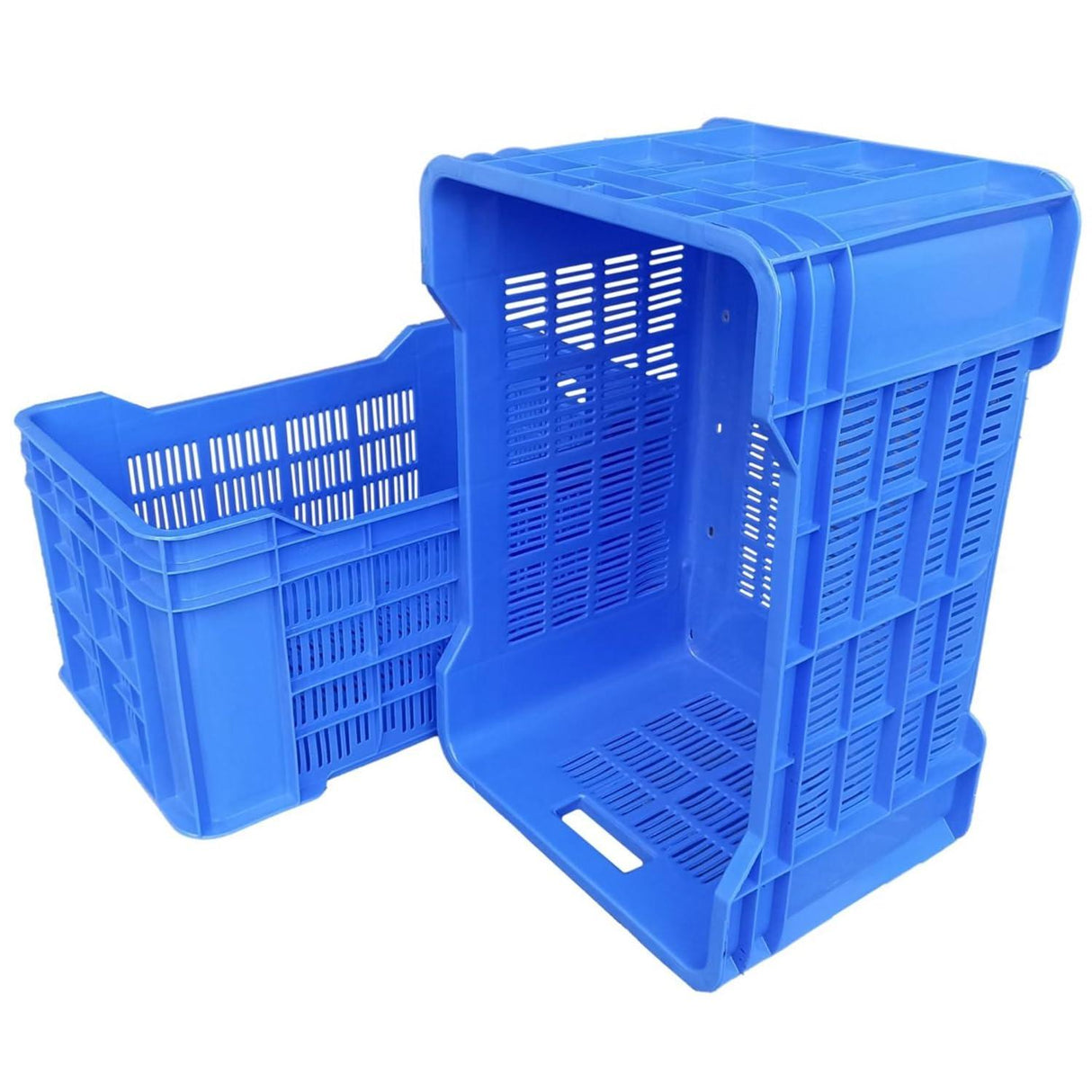 SINGHAL Heavy-Duty Big Blue Portable Plastic Crate 54x36x29 CM | Storage Crate for Vegetables, Fruits, Milk | Combo Pack of 2 | Large Shelf Basket - Singhal Mart