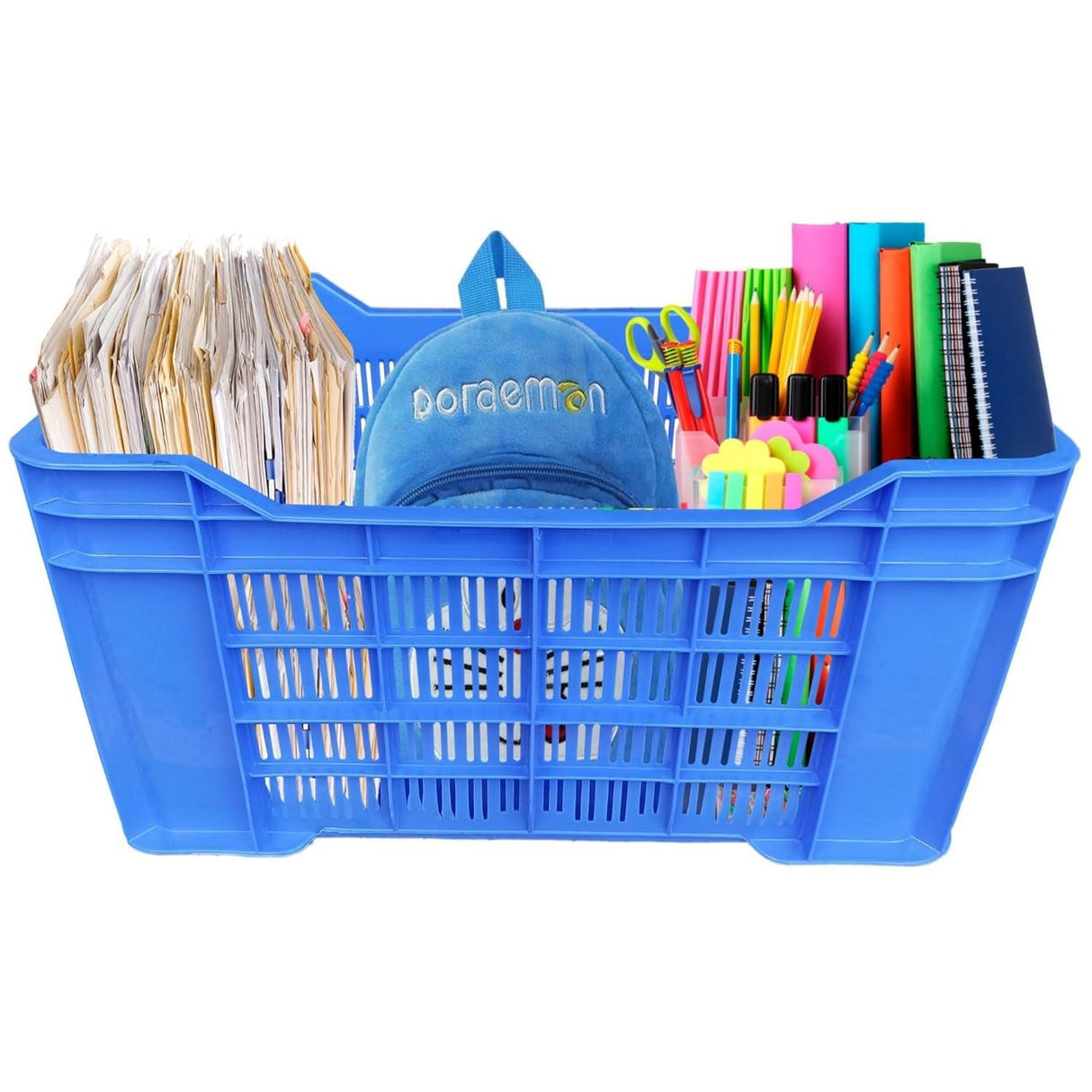 SINGHAL Heavy-Duty Big Blue Portable Plastic Crate 54x36x29 CM | Storage Crate for Vegetables, Fruits, Milk | Combo Pack of 2 | Large Shelf Basket - Singhal Mart