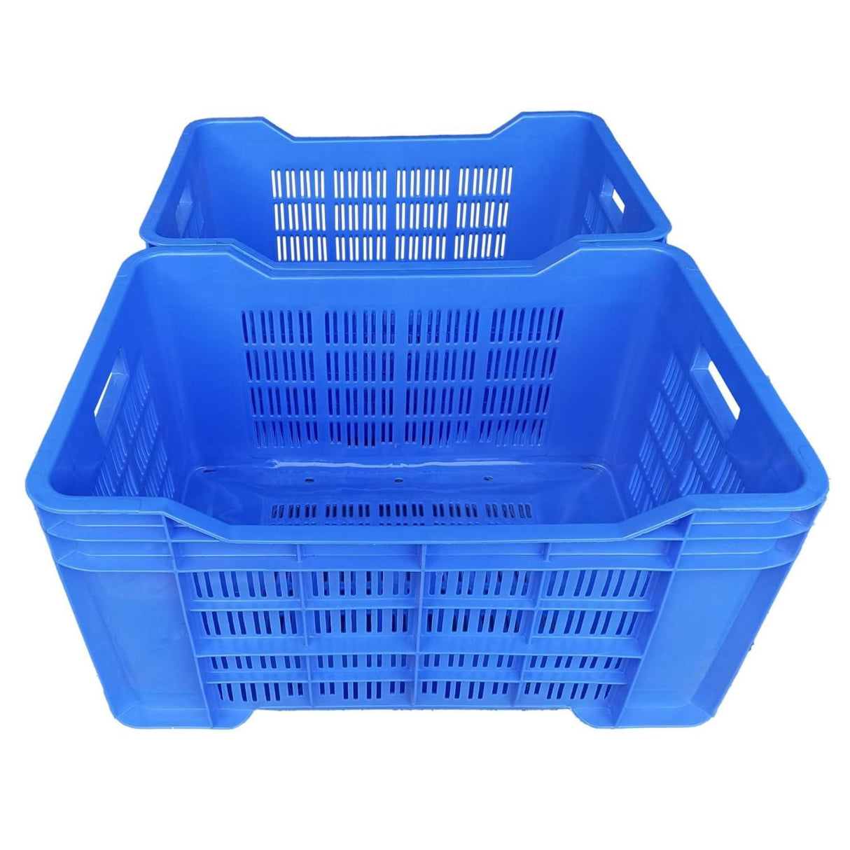 SINGHAL Heavy-Duty Big Blue Portable Plastic Crate 54x36x29 CM | Storage Crate for Vegetables, Fruits, Milk | Combo Pack of 2 | Large Shelf Basket - Singhal Mart