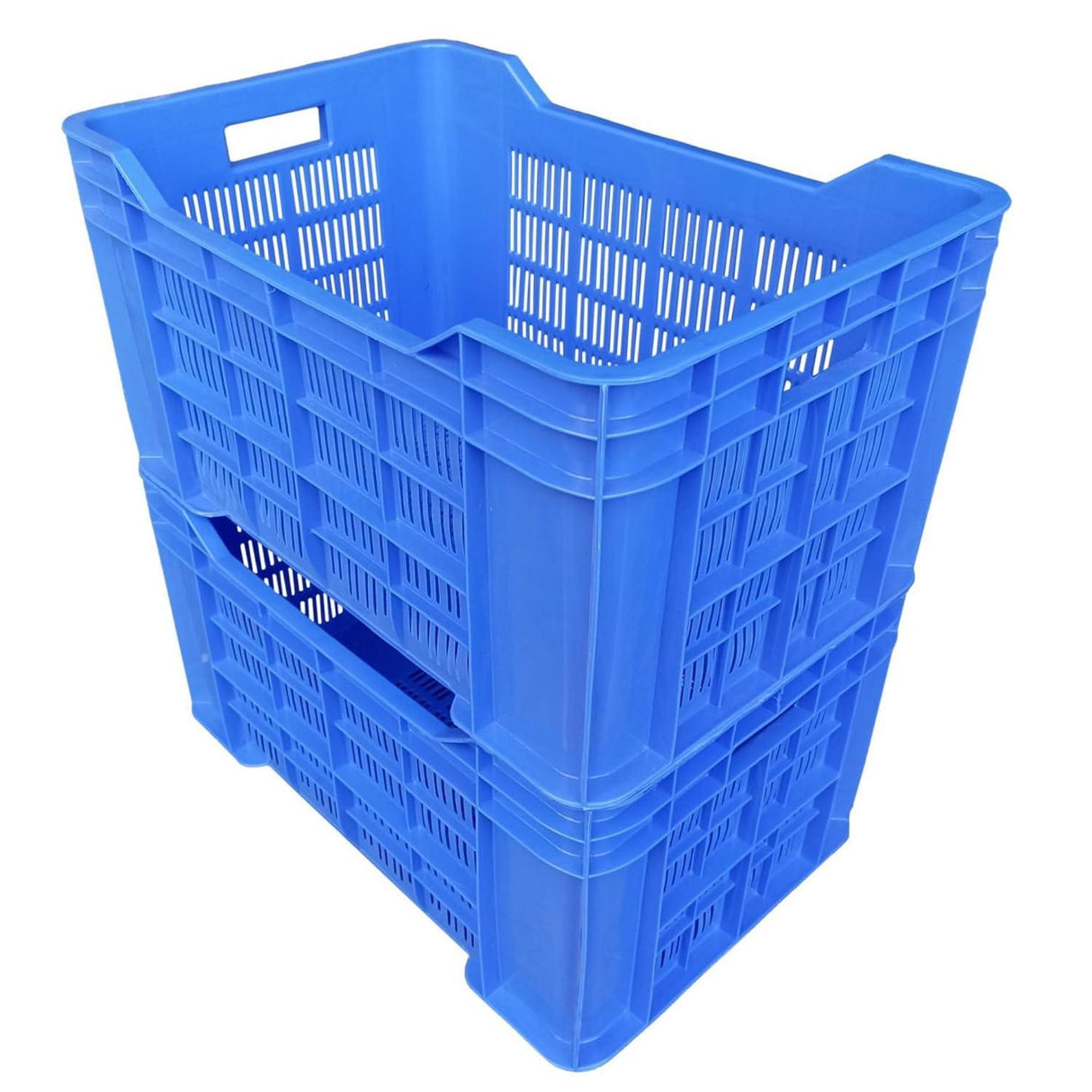 SINGHAL Heavy-Duty Big Blue Portable Plastic Crate 54x36x29 CM | Storage Crate for Vegetables, Fruits, Milk | Combo Pack of 2 | Large Shelf Basket - Singhal Mart