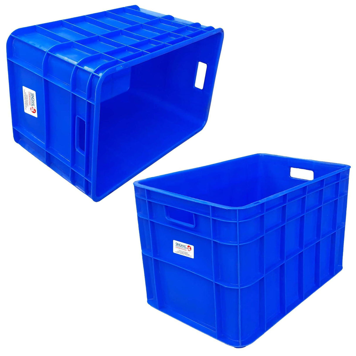 SINGHAL Heavy-Duty Blue Plastic Crate (2-Pack) – Versatile Round-Cornered Storage Bins for Fruits, Vegetables, Milk | 540 x 360 x 350 mm - Singhal Mart