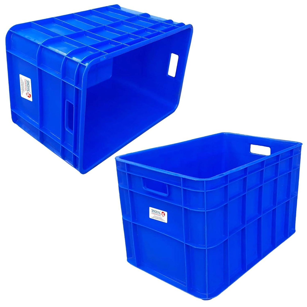 SINGHAL Heavy-Duty Blue Plastic Crate (2-Pack) – Versatile Round-Cornered Storage Bins for Fruits, Vegetables, Milk | 540 x 360 x 350 mm - Singhal Mart