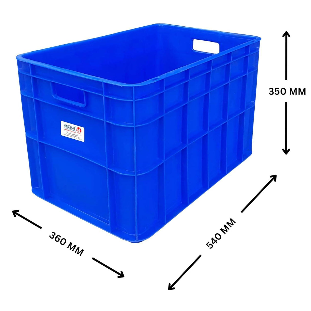 SINGHAL Heavy Duty Big Blue Portable Plastic Crate 540x360x350mm | Storage Crates | Shelf Basket for Large Storage | Veggies, Fruit, Milk - Singhal Mart