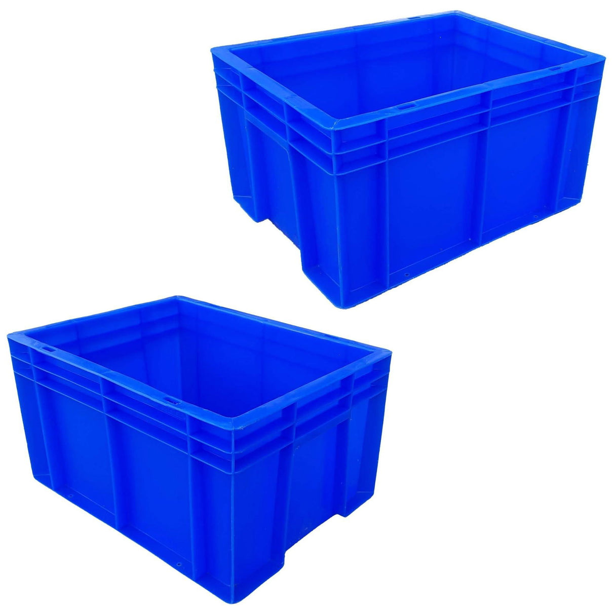 SINGHAL Heavy Duty Blue Plastic Crate 40x30x22 CM, Pack of 2 | Multipurpose Storage Bins for Vegetables, Fruits, Milk & More | Shelf Basket - Singhal Mart
