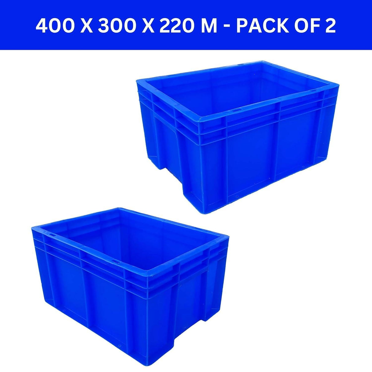 SINGHAL Heavy Duty Blue Plastic Crate 40x30x22 CM, Pack of 2 | Multipurpose Storage Bins for Vegetables, Fruits, Milk & More | Shelf Basket - Singhal Mart