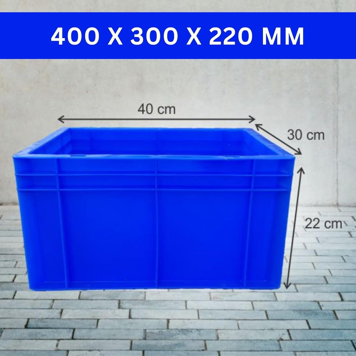 SINGHAL Heavy Duty Blue Plastic Crate 40x30x22 CM, Pack of 2 | Multipurpose Storage Bins for Vegetables, Fruits, Milk & More | Shelf Basket - Singhal Mart