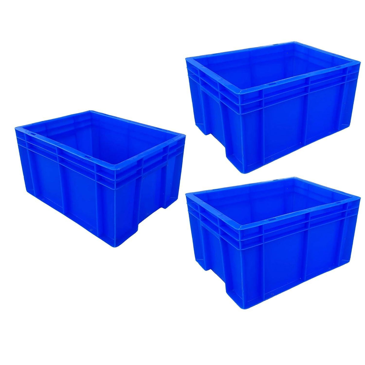 SINGHAL Heavy Duty Blue Plastic Crates - 40x30x22 CM, Set of 3 | Multi-Purpose Storage Bins for Fruits, Vegetables, Milk & More - Singhal Mart