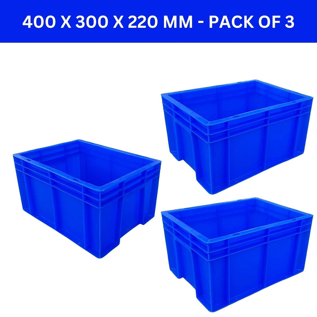 SINGHAL Heavy Duty Blue Plastic Crates - 40x30x22 CM, Set of 3 | Multi-Purpose Storage Bins for Fruits, Vegetables, Milk & More - Singhal Mart