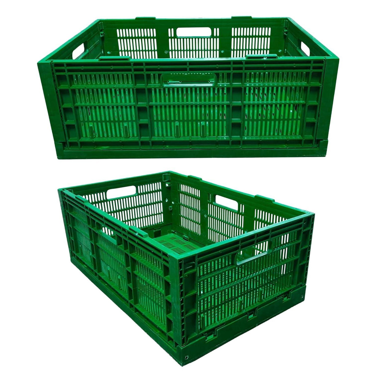 SINGHAL Pack of 2 Stackable Storage Crates - Foldable Plastic Baskets, Multipurpose, 500x325x200 mm, Green - Singhal Mart