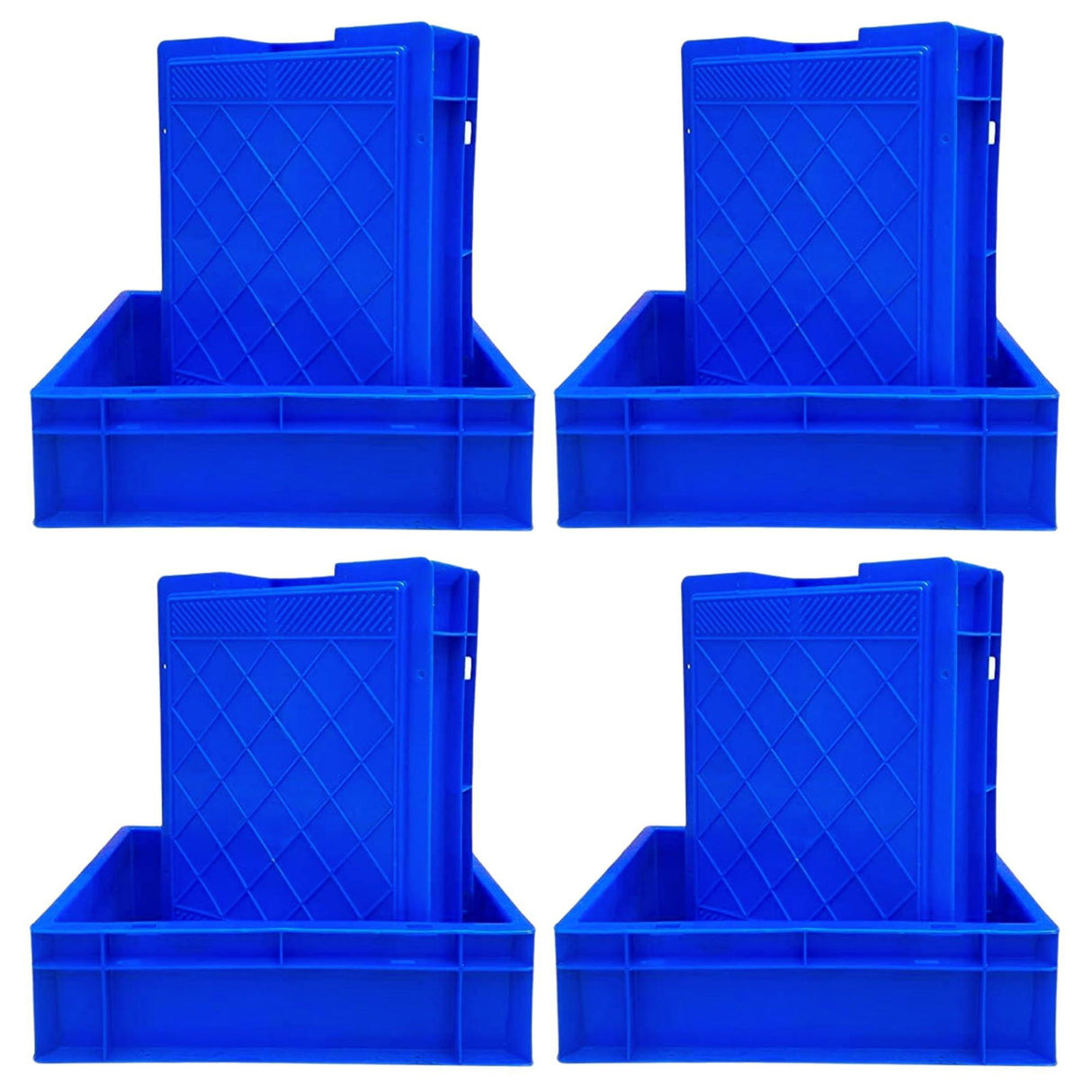 SINGHAL Set of 4 Heavy-Duty Blue Plastic Crates (40x30x12 CM) | Versatile Storage Bins for Vegetables, Fruit, and Milk | Ideal as Small Plastic Crates - Singhal Mart