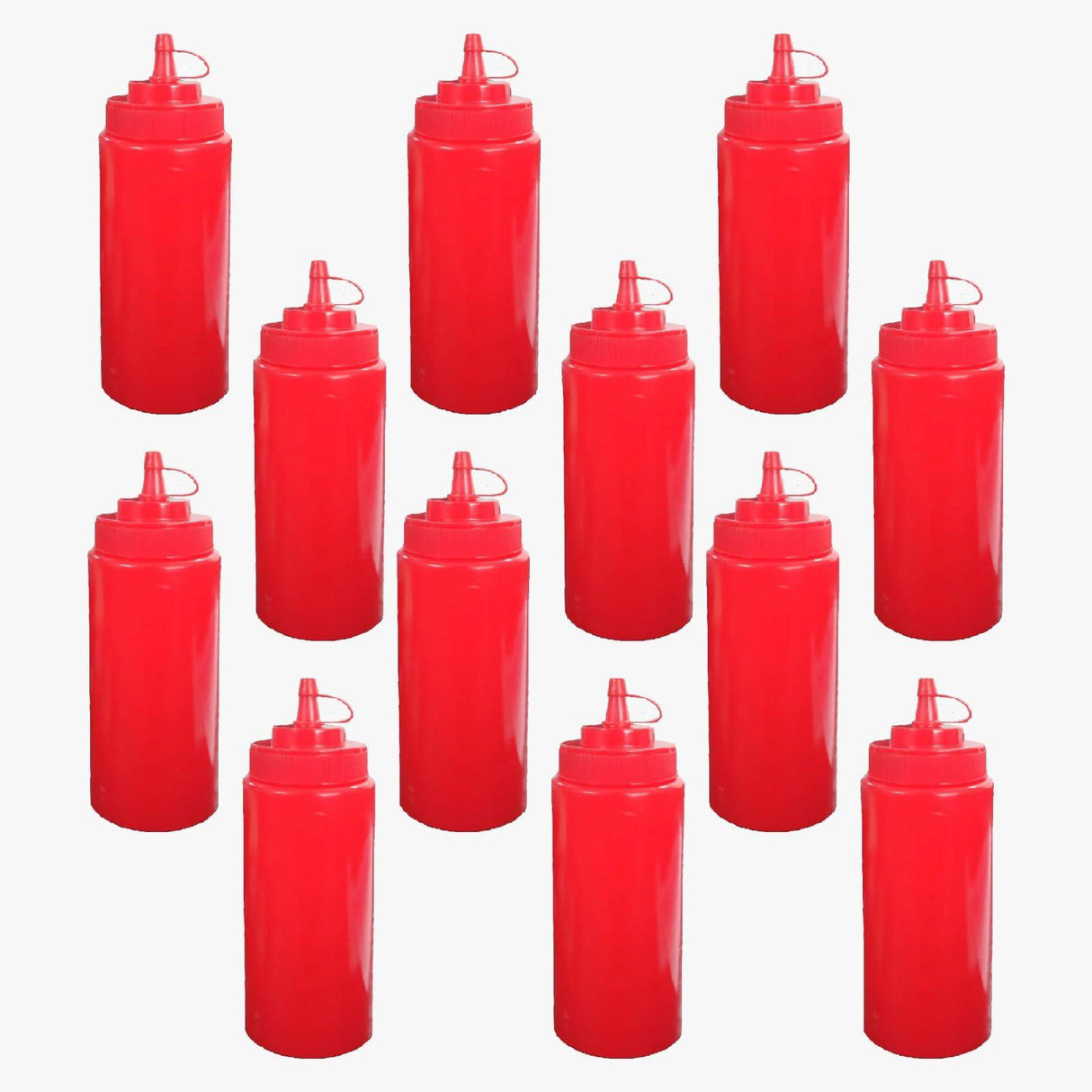 Set of 12 Plastic Squeeze Bottles with Caps for Ketchup, Mustard, and Sauces Each bottle holds 250 ML for easy dispensing - Singhal Mart